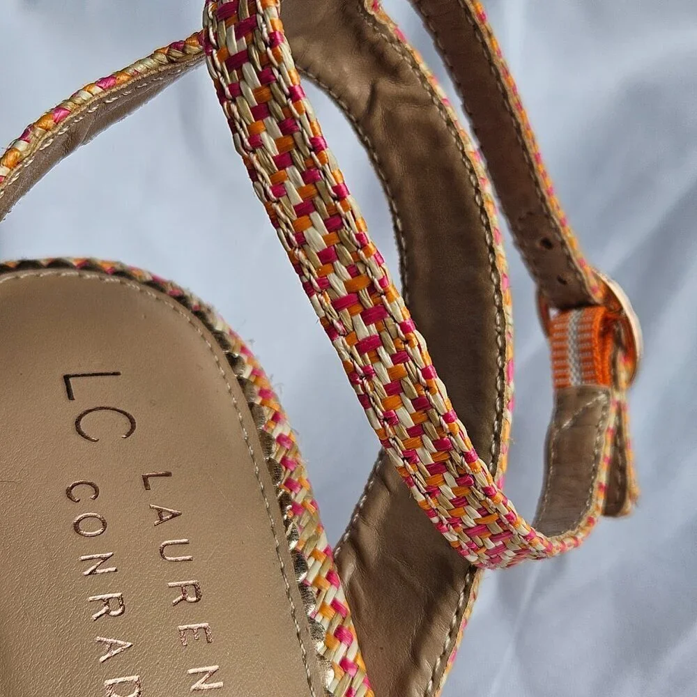 LC Lauren Conrad Pink & Orange Woven Wedge sandals size‎ 9.5